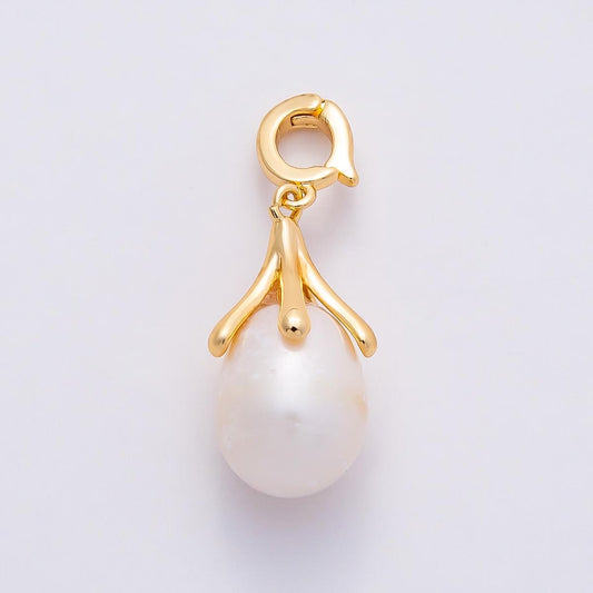 18K Gold Filled 20 Shell Pearl Flower Snap Rondelle Drop Pendant Bridal Charm DIY Jewelry Making Supply Necklace or Earrings | Charms-01078