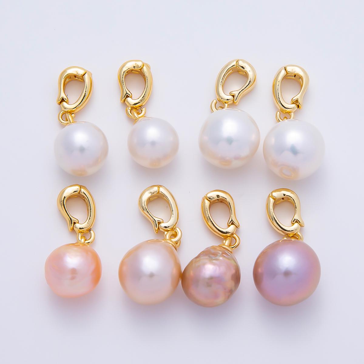 18K Gold Filled 20 White, Pink Freshwater Pearl Snap Rondelle Drop Pendant Elegant Jewelry Making Supply for Bridal & Wedding | Charms-01079