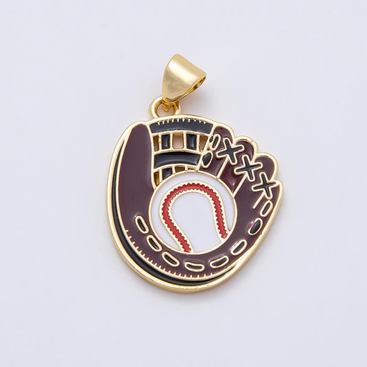 16K Gold Filled 22.5mm Baseball Glove Enamel Sports Pendant Softball Mitt Jewelry Craft Custom Mom Gift Supply for Necklace | Charms-01109