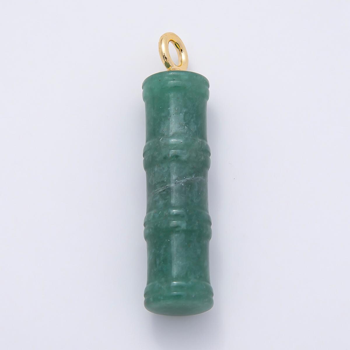 16K Gold Filled 50mm Lapis Lazuli, Aventurine Red Jasper, Amazonite Gemstone Tube Cylinder Charm Bamboo Stalk DIY Supply | Charms-01069