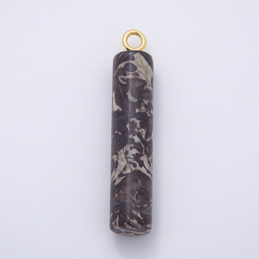 18K Gold Filled 63mm Dark Jasper Gemstone Cylinder Tube Charm Boho Pillar Supply for Necklace Jewelry Making Necklace | Charms-01073