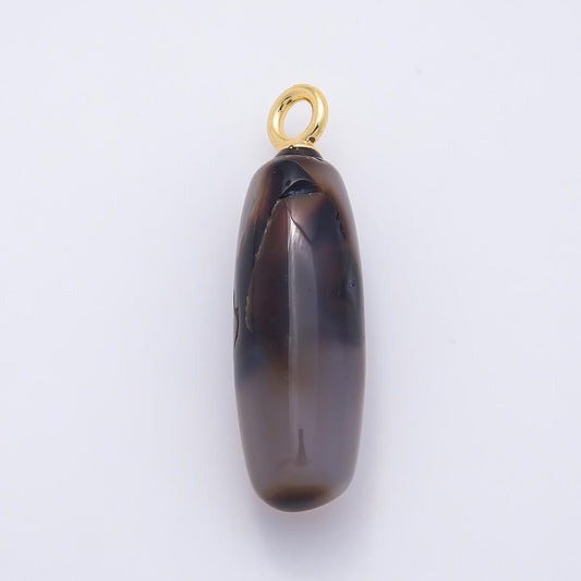 18K Gold Filled 48mm Dark Grey Agate Gemstone Ovoid Oval Tube Charm Boho Gem Drop Supply for Necklace Jewelry Making | Charms-01074