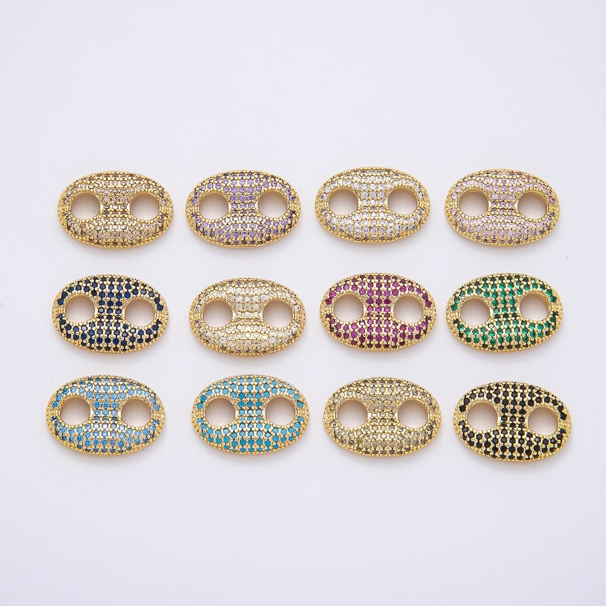 16K Gold Filled 20mm x 15mm Birthstone Micro Paved CZ Anchor Mariner Link Colorful Double Hole Focal Bead for DIY Bracelet | Findings-00343