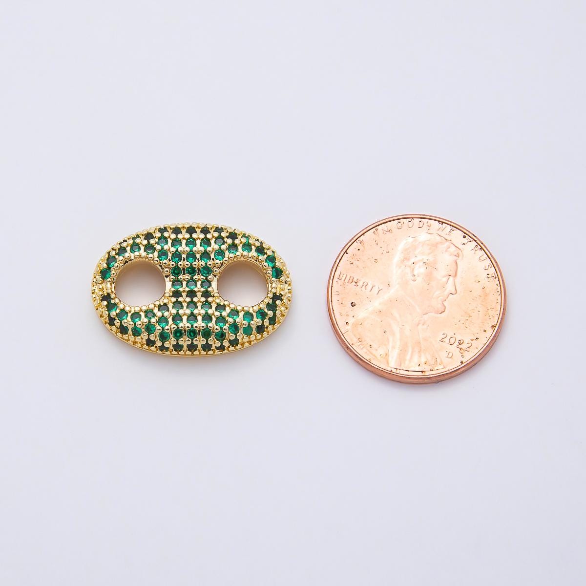 16K Gold Filled 20mm x 15mm Birthstone Micro Paved CZ Anchor Mariner Link Colorful Double Hole Focal Bead for DIY Bracelet | Findings-00343