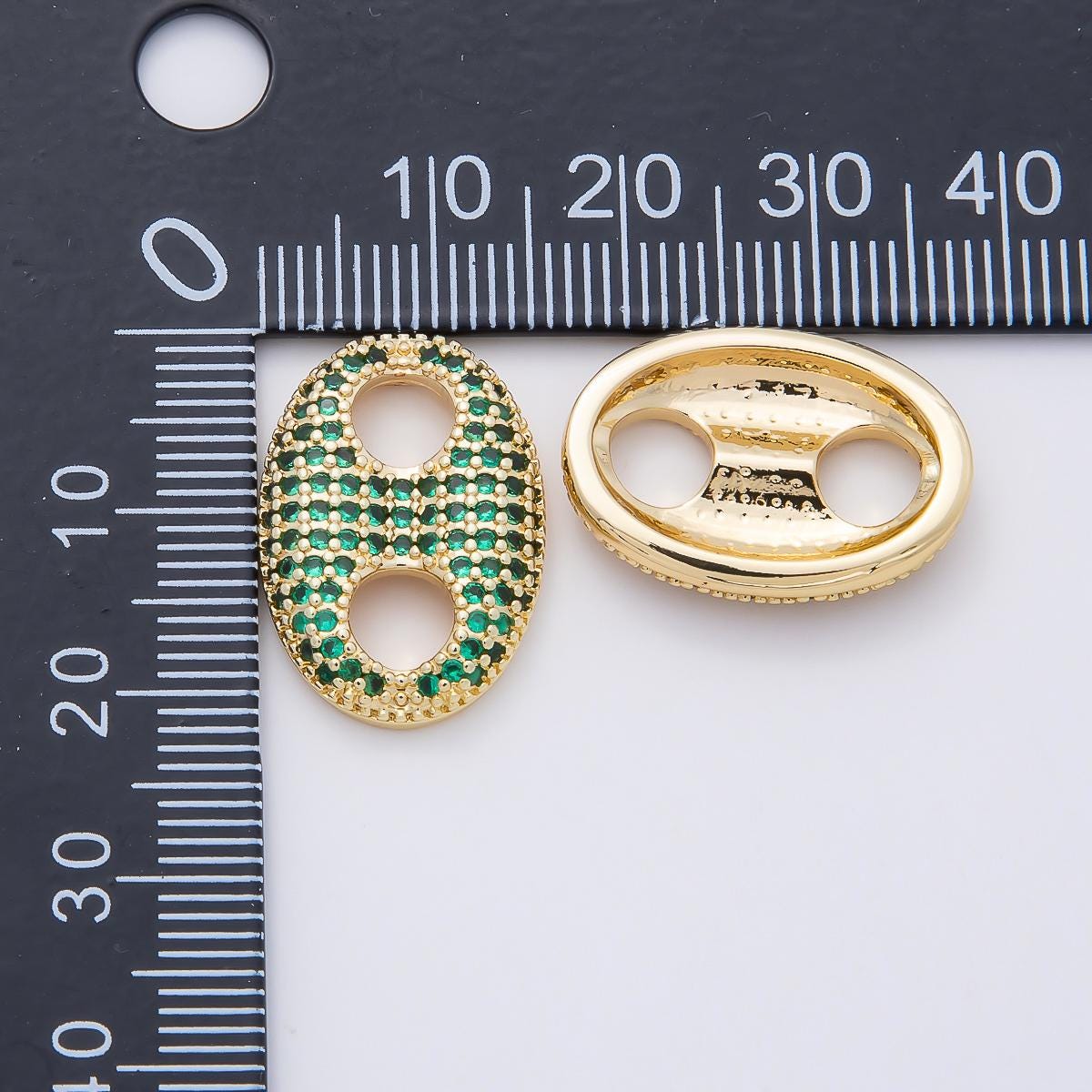 16K Gold Filled 20mm x 15mm Birthstone Micro Paved CZ Anchor Mariner Link Colorful Double Hole Focal Bead for DIY Bracelet | Findings-00343
