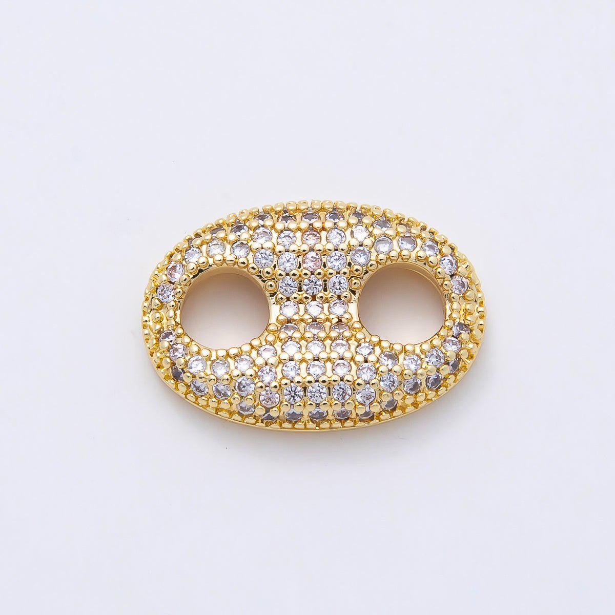 16K Gold Filled 20mm x 15mm Birthstone Micro Paved CZ Anchor Mariner Link Colorful Double Hole Focal Bead for DIY Bracelet | Findings-00343