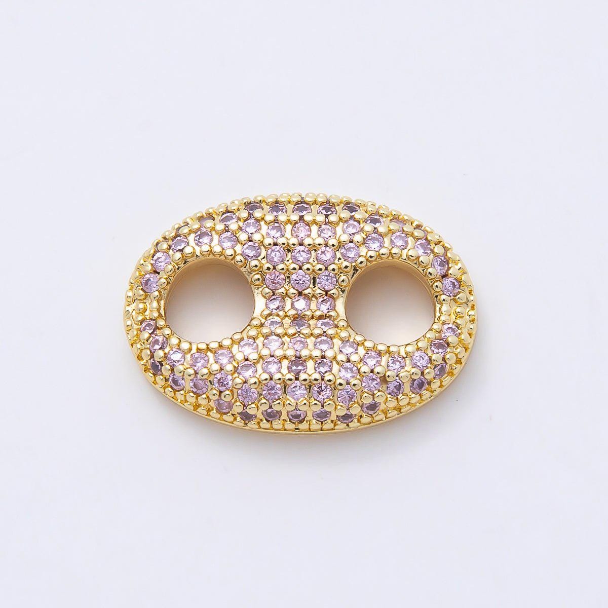 16K Gold Filled 20mm x 15mm Birthstone Micro Paved CZ Anchor Mariner Link Colorful Double Hole Focal Bead for DIY Bracelet | Findings-00343