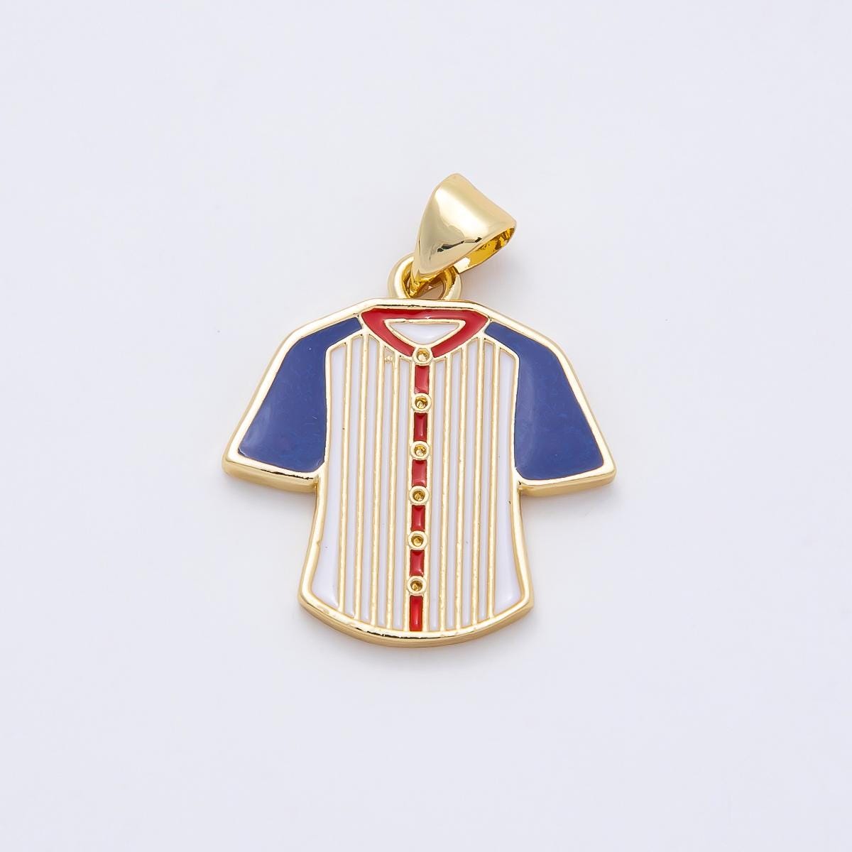 16K Gold Filled 20mm Multicolor Enamel Sport Jersey Pendant Blue White Pinstripe Shirt DIY Necklace Bracelet Jewelry Making | Charms-01110