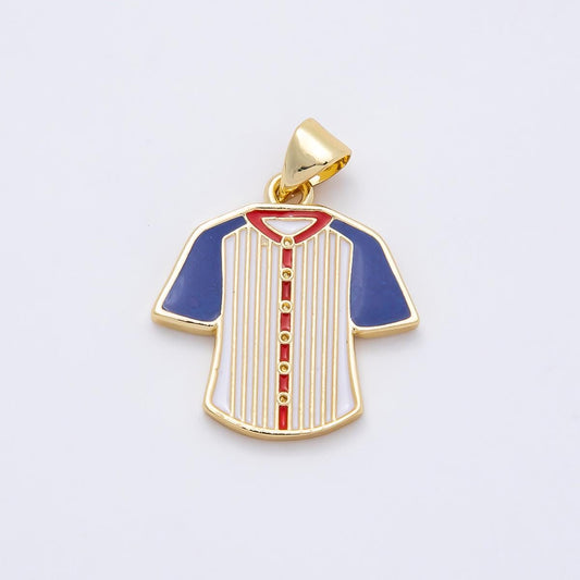16K Gold Filled 20mm Multicolor Enamel Sport Jersey Pendant Blue White Pinstripe Shirt DIY Necklace Bracelet Jewelry Making | Charms-01110