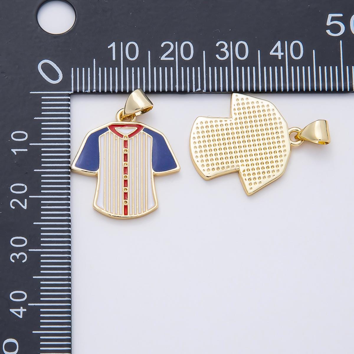 16K Gold Filled 20mm Multicolor Enamel Sport Jersey Pendant Blue White Pinstripe Shirt DIY Necklace Bracelet Jewelry Making | Charms-01110