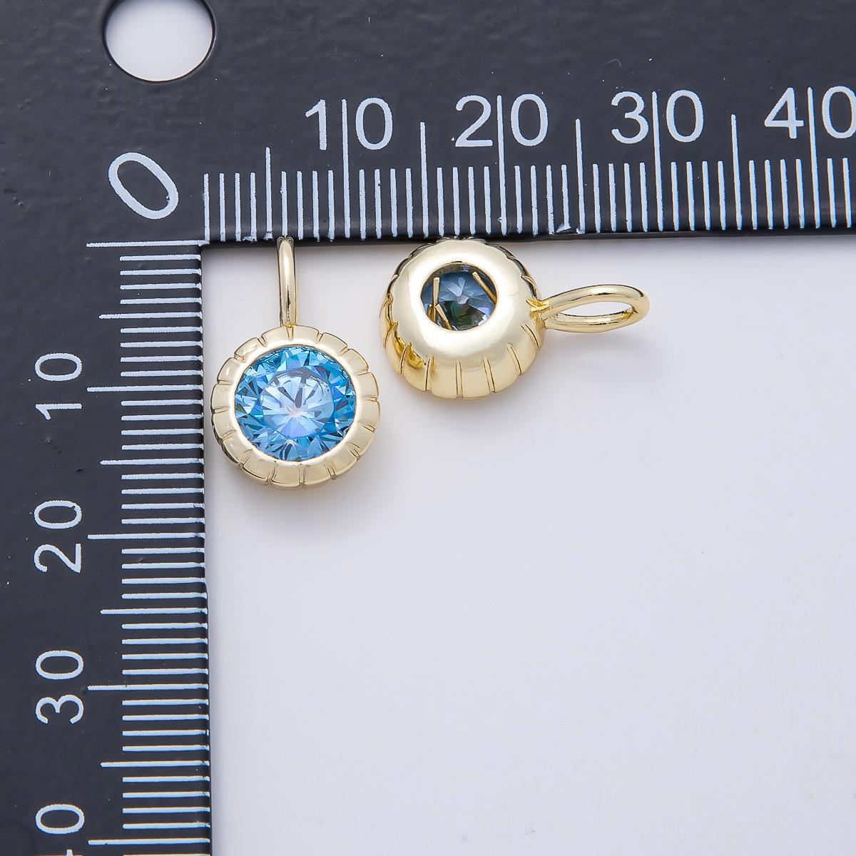 16K Gold Filled 17mm Birthstone Round CZ Ribbed Bezel Mini Pendant Colorful DIY Necklace Bracelet Birth Month Jewelry Making | Charms-01113