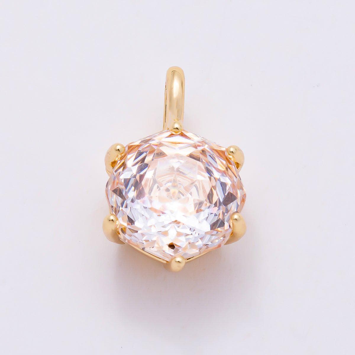 16K Gold Filled 13mm Blue, Pink, Purple, Clear, Yellow Round CZ Solitaire Charm Colorful Geometric Crystal DIY Necklace | Charms-01062