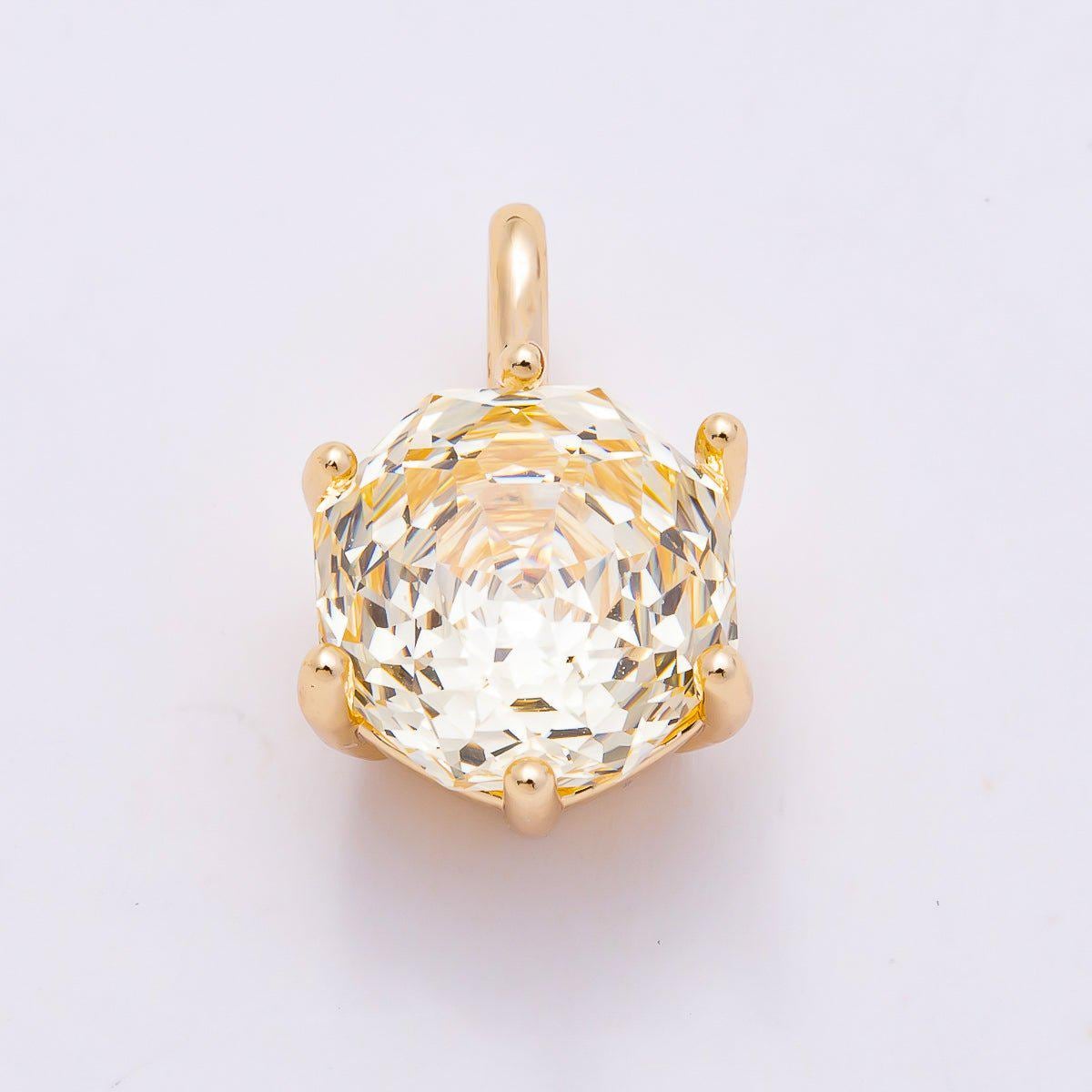 16K Gold Filled 13mm Blue, Pink, Purple, Clear, Yellow Round CZ Solitaire Charm Colorful Geometric Crystal DIY Necklace | Charms-01062