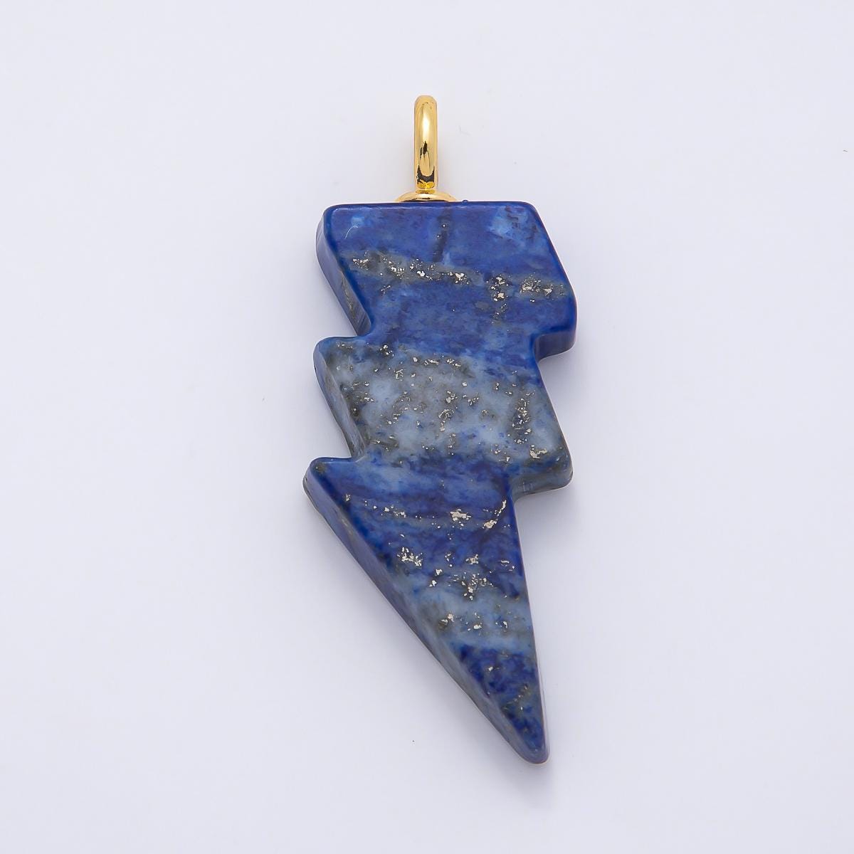 18K Gold Filled 47mm Lapis Lazuli, Amethyst, Agate Gemstone Lightning Bolt Thunder Pendant Celestial Weather Charm for DIY | Charms-01075
