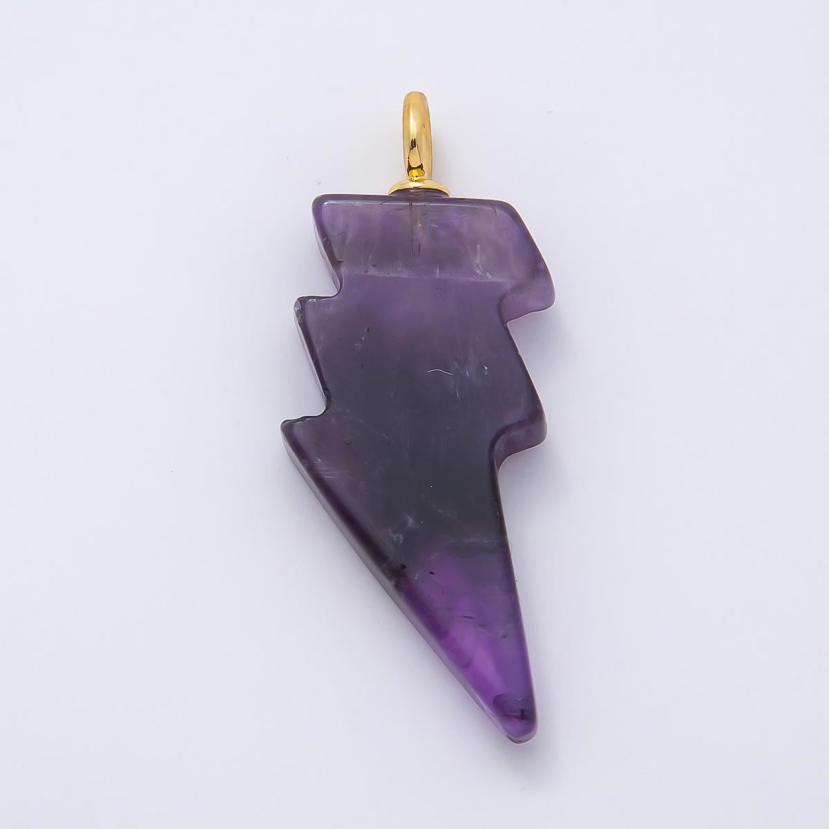 18K Gold Filled 47mm Lapis Lazuli, Amethyst, Agate Gemstone Lightning Bolt Thunder Pendant Celestial Weather Charm for DIY | Charms-01075