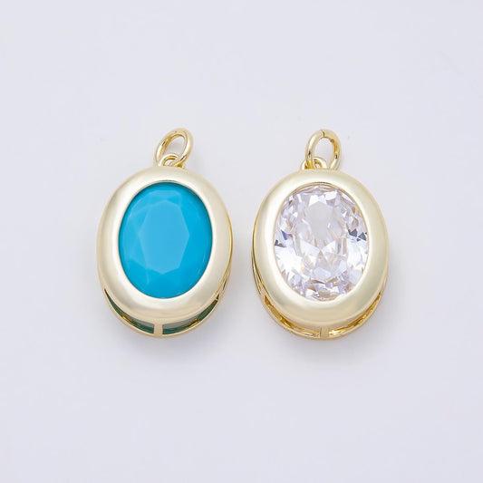 16K Gold Filled 23mm Clear, Turquoise Oval Bezel Charm Faceted Crystal Pendant DIY Necklace Earring Jewelry Making Supply | Charms-01100