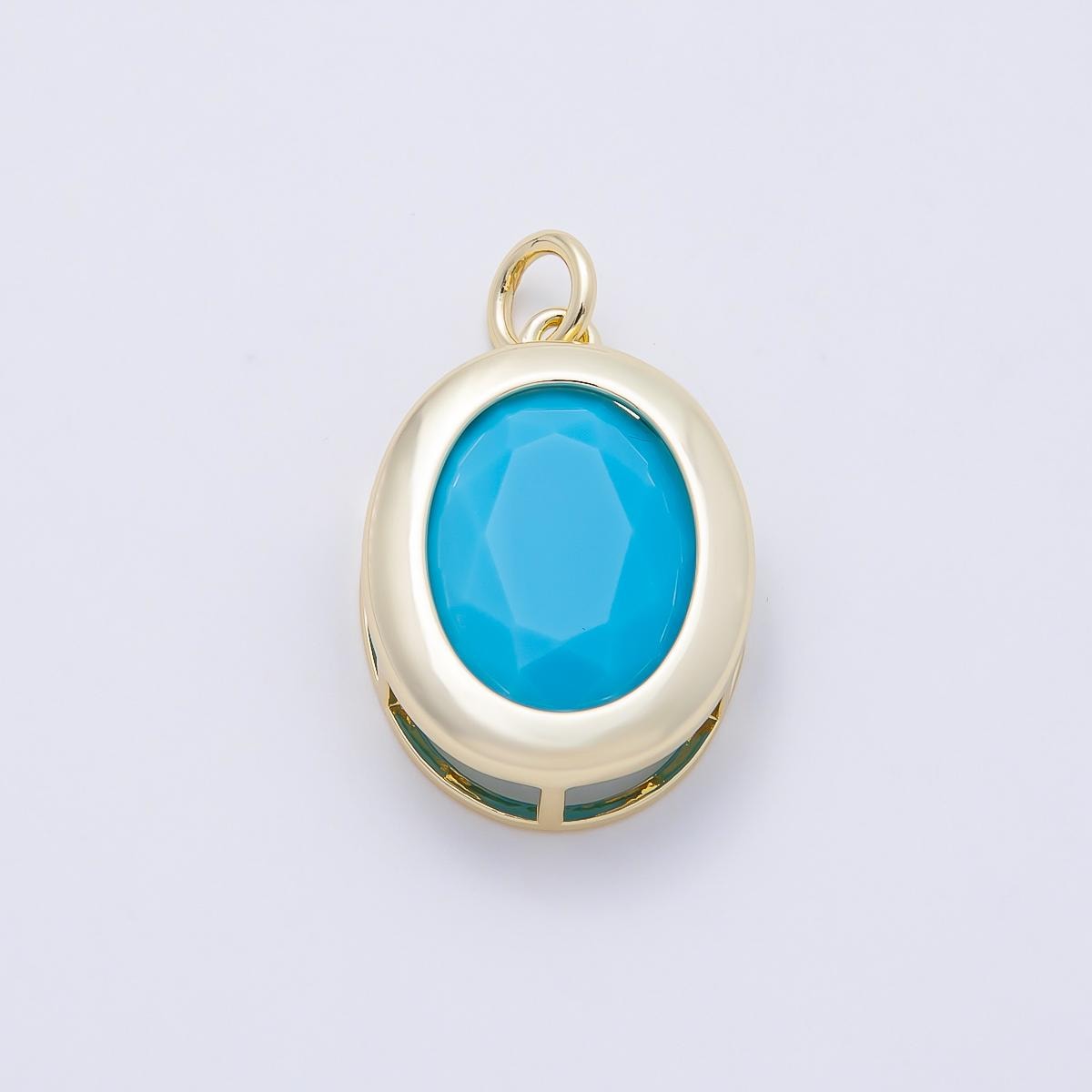 16K Gold Filled 23mm Clear, Turquoise Oval Bezel Charm Faceted Crystal Pendant DIY Necklace Earring Jewelry Making Supply | Charms-01100