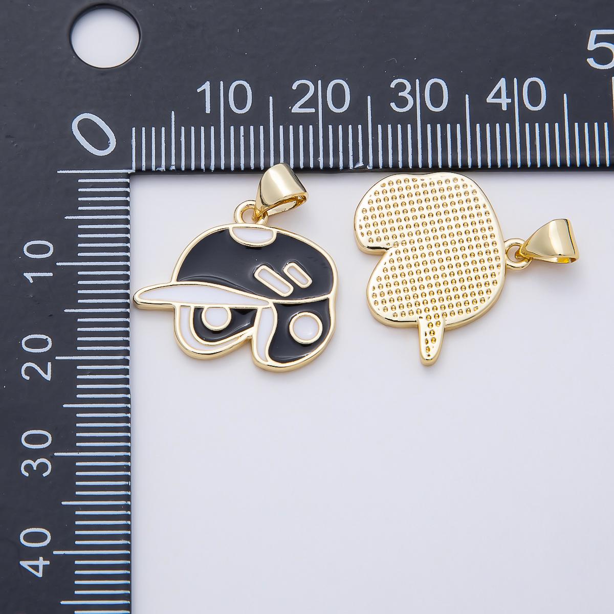 16K Gold Filled 20mm White Black Enamel Sport Hat Helmet Pendant Baseball Team Jewelry Making Supplies for custom Necklace | Charms-01107