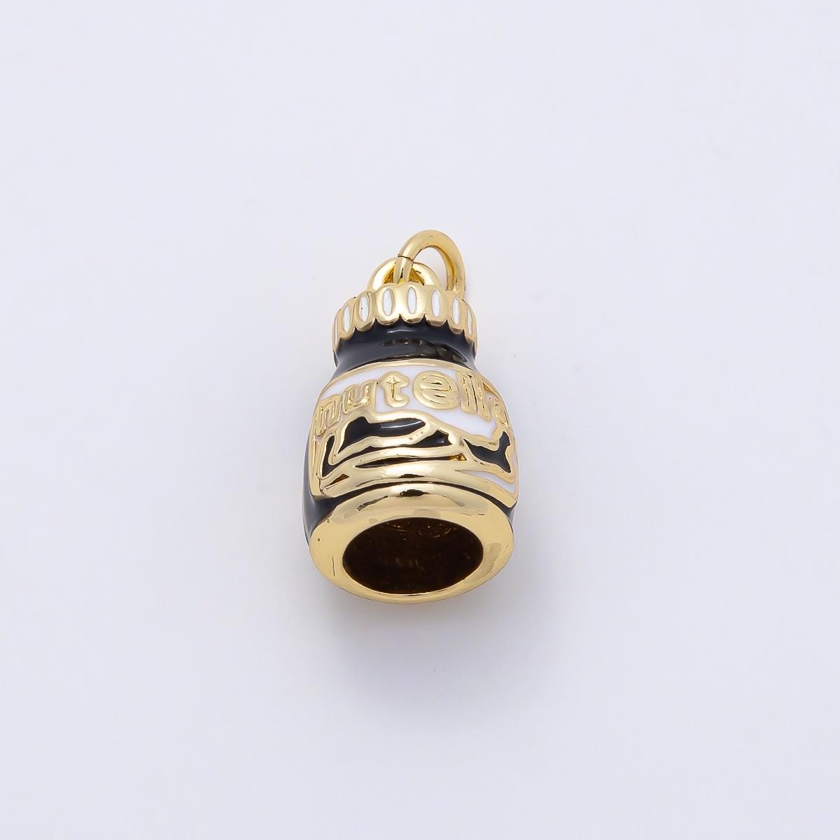 16K Gold Filled 17mm Chocolate Jar Enamel 3D Multidimensional Charm Hazelnut Spread Pendant Sweet Treat DIY Necklace Supply | Charms-01108