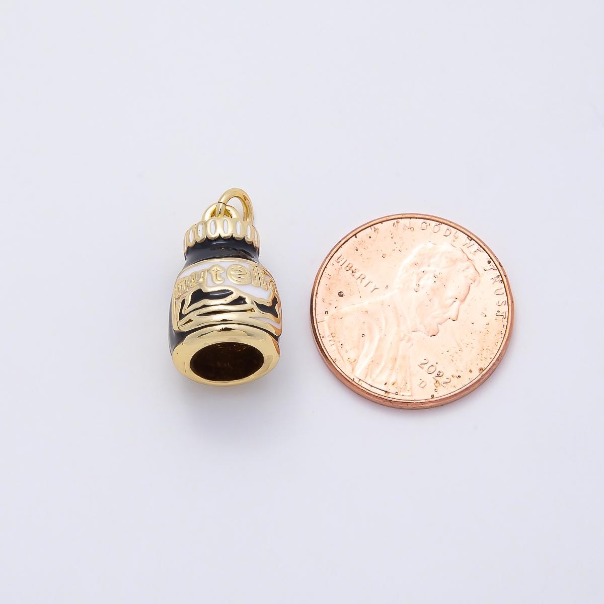 16K Gold Filled 17mm Chocolate Jar Enamel 3D Multidimensional Charm Hazelnut Spread Pendant Sweet Treat DIY Necklace Supply | Charms-01108