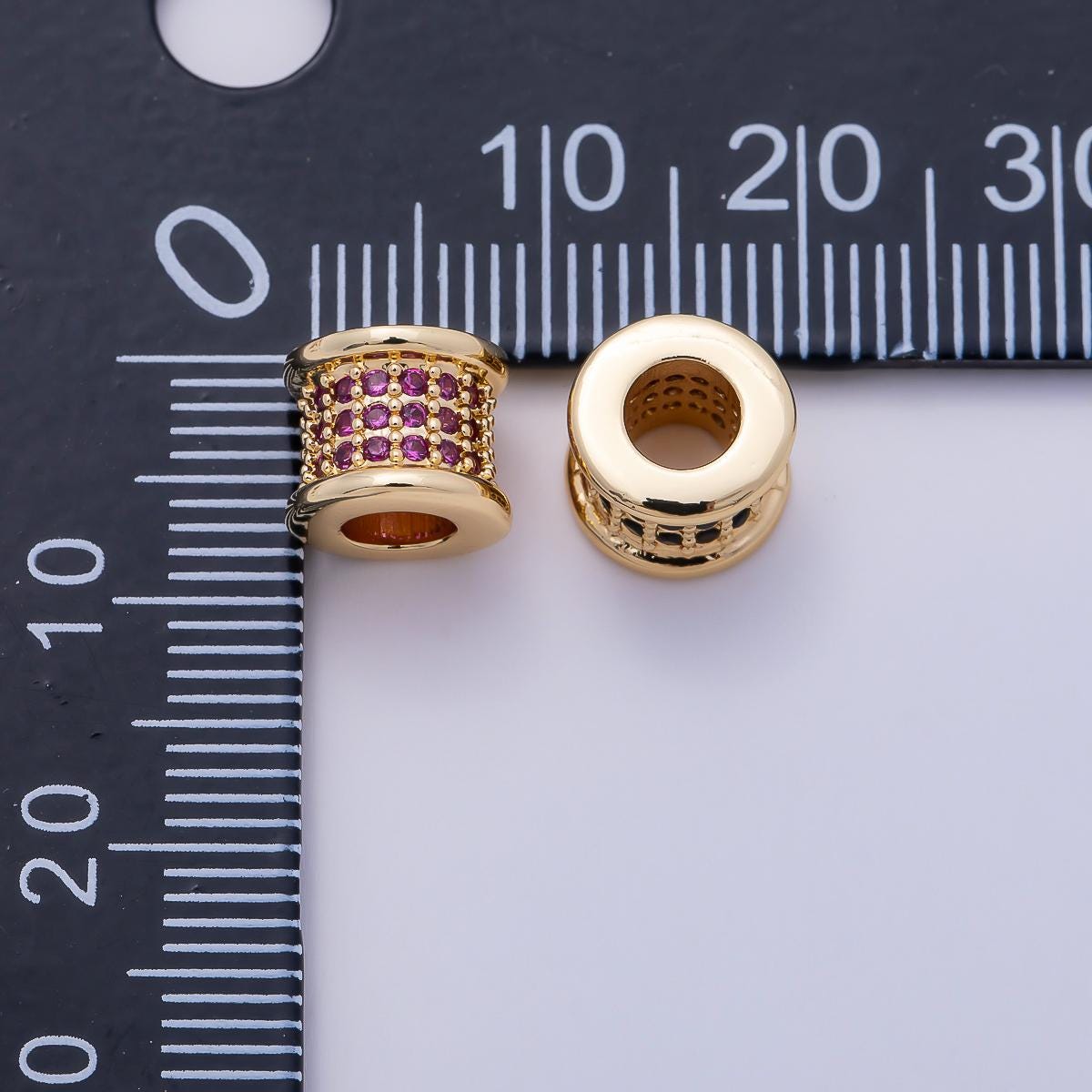 16K Gold Filled 7.5mm Birthstone Micro Paved CZ Wide Spacer Beads Colorful Tube Bead DIY Bracelet Jewelry Making Supply | Beads-00351