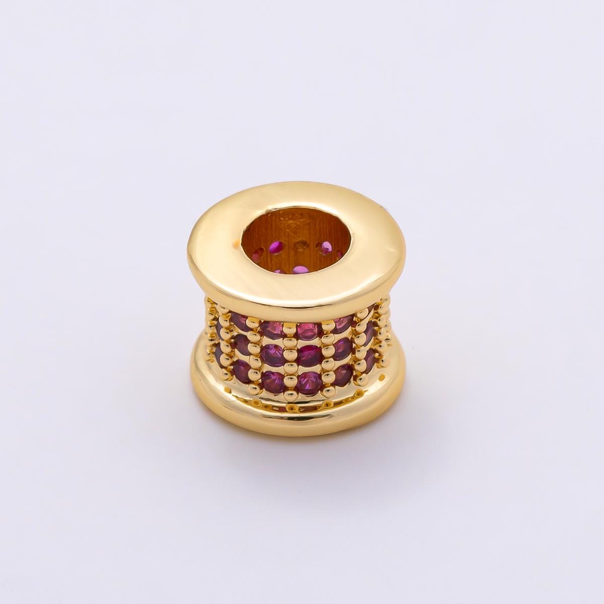 16K Gold Filled 7.5mm Birthstone Micro Paved CZ Wide Spacer Beads Colorful Tube Bead DIY Bracelet Jewelry Making Supply | Beads-00351