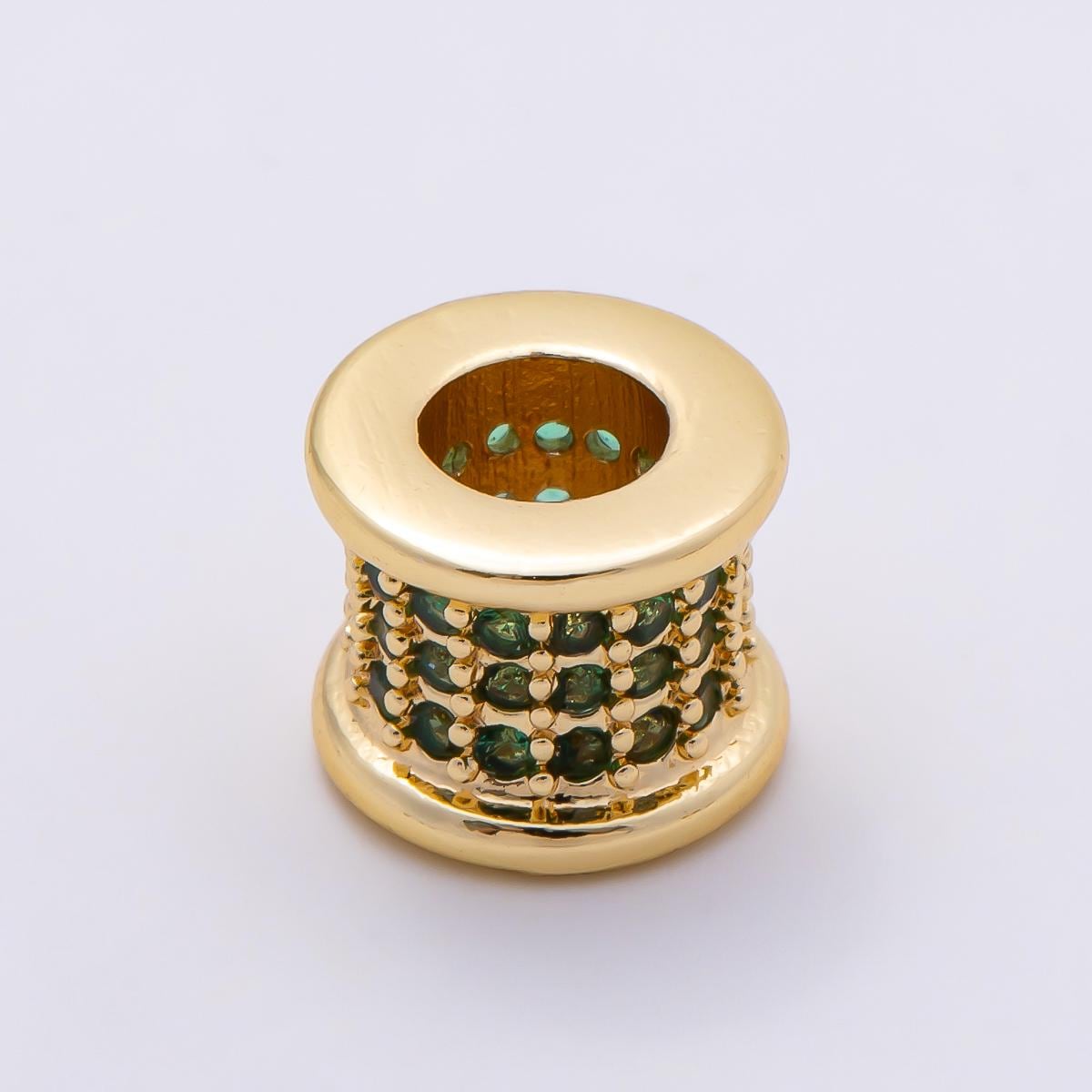 16K Gold Filled 7.5mm Birthstone Micro Paved CZ Wide Spacer Beads Colorful Tube Bead DIY Bracelet Jewelry Making Supply | Beads-00351