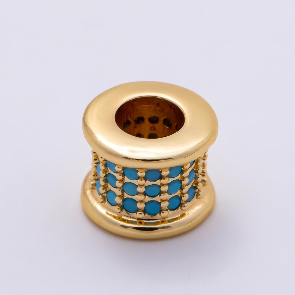 16K Gold Filled 7.5mm Birthstone Micro Paved CZ Wide Spacer Beads Colorful Tube Bead DIY Bracelet Jewelry Making Supply | Beads-00351