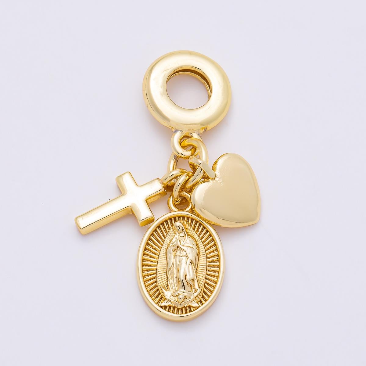 16K Gold Filled 33mm Religious Heart Cross Mother Mary Sunburst Oval Drop Rondelle Pendant Charm Bracelet Necklace Supply | Charms-01153