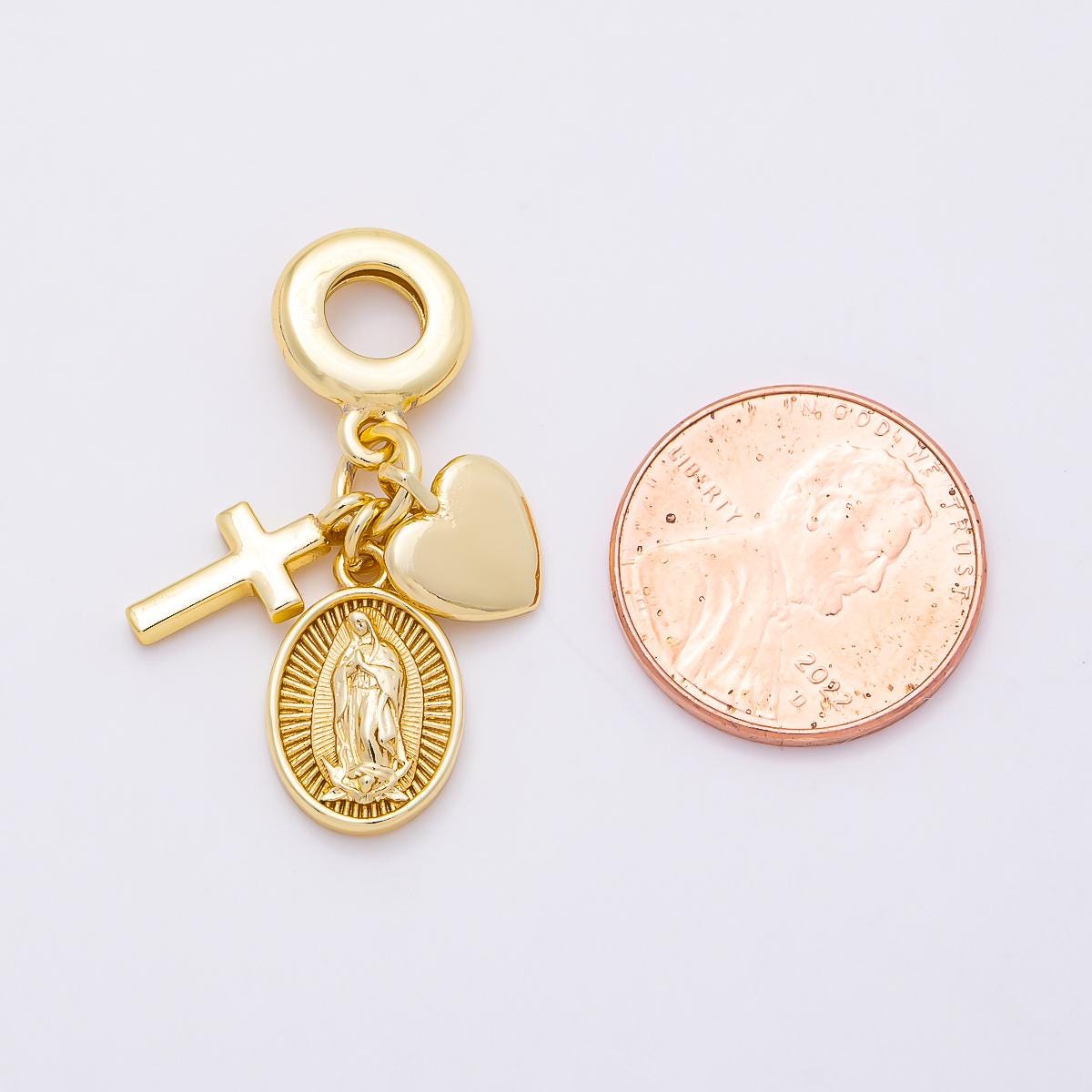 16K Gold Filled 33mm Religious Heart Cross Mother Mary Sunburst Oval Drop Rondelle Pendant Charm Bracelet Necklace Supply | Charms-01153