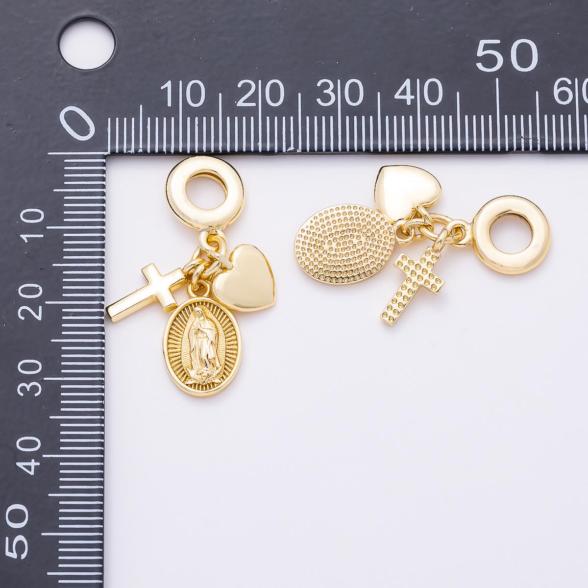 16K Gold Filled 33mm Religious Heart Cross Mother Mary Sunburst Oval Drop Rondelle Pendant Charm Bracelet Necklace Supply | Charms-01153