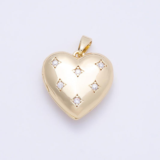 16K Gold Filled 19mm Clear CZ Starburst Dotted Love Heart Locket Pendant DIY Jewelry Making Supply for Necklace Bracelet | Charms-01036