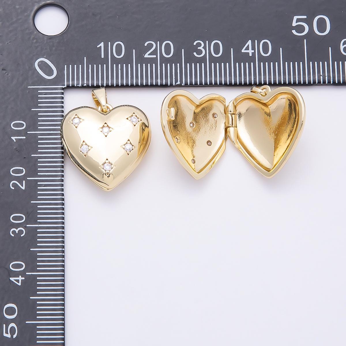16K Gold Filled 19mm Clear CZ Starburst Dotted Love Heart Locket Pendant DIY Jewelry Making Supply for Necklace Bracelet | Charms-01036