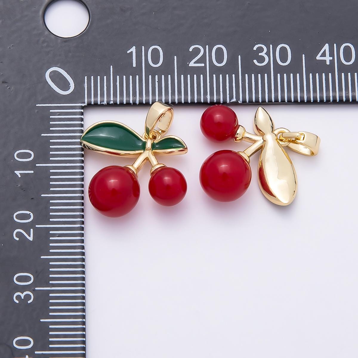 16K Gold Filled 17mm Red Enamel Cherry Fruit Pendant Dainty Summer Food DIY Necklace Bracelet Jewelry Making Supplies | Charms-01039