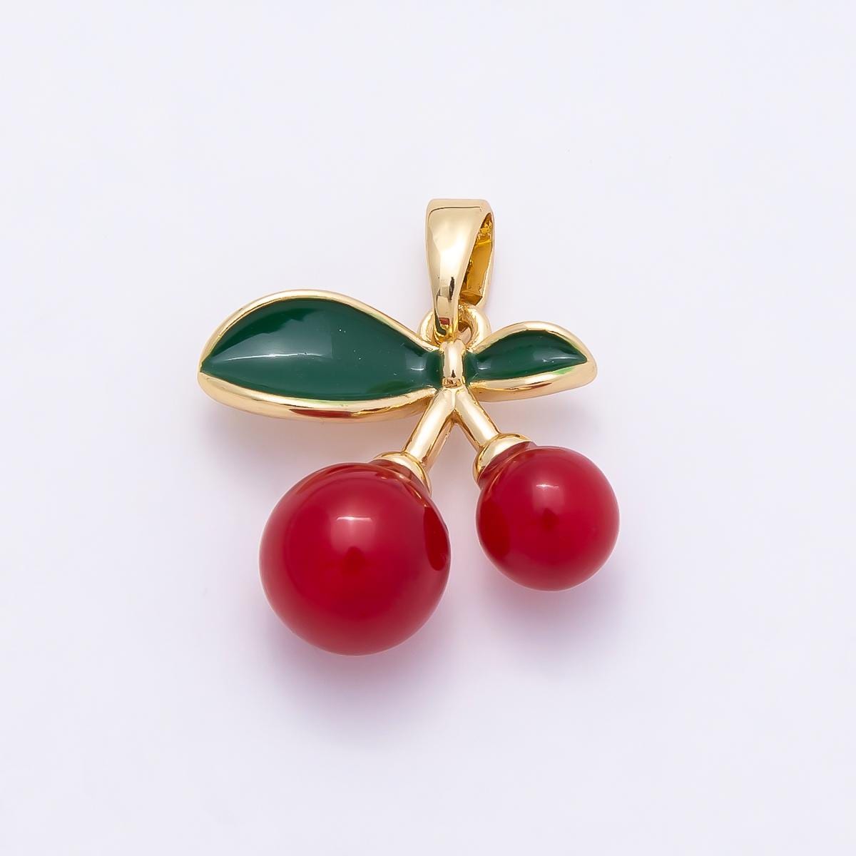 16K Gold Filled 17mm Red Enamel Cherry Fruit Pendant Dainty Summer Food DIY Necklace Bracelet Jewelry Making Supplies | Charms-01039