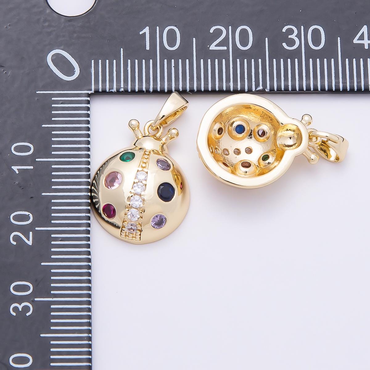 16K Gold Filled 17mm Multicolor CZ Dotted Lady Bug Insect Pendant Pretty Insect Charm DIY Jewelry Supply for custom necklace | Charms-01040