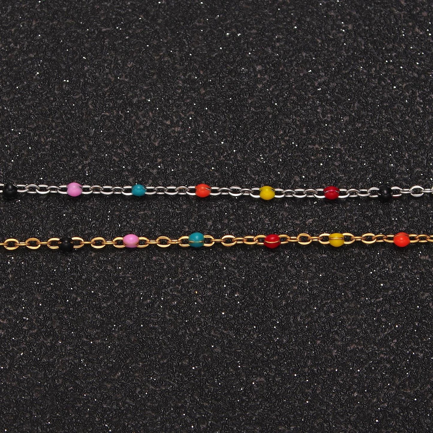 Stainless Steel 1.8mm Satellite Enamel Bead Cable Unfinished Chain For Jewelry Making in Gold & Silver | ROLL-1427 ROLL-1428