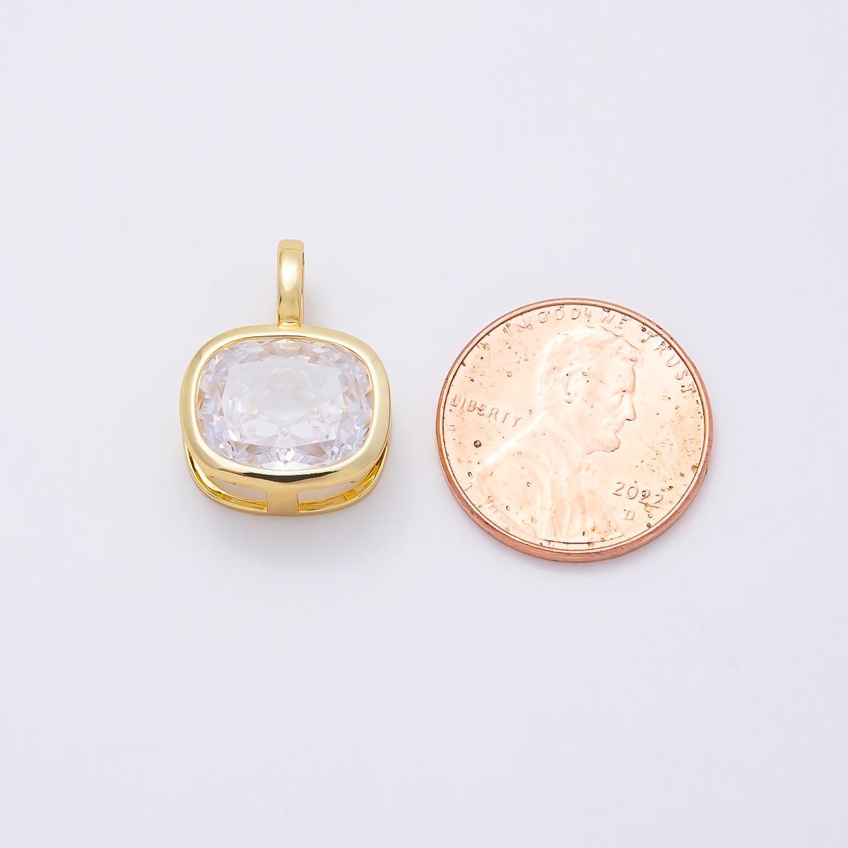16K Gold Filled 19mm Rounded Baguette CZ Bezel Pendant Solitaire Gemstone Charm DIY Jewelry Making Supplies Custom Necklace | Charms-01041