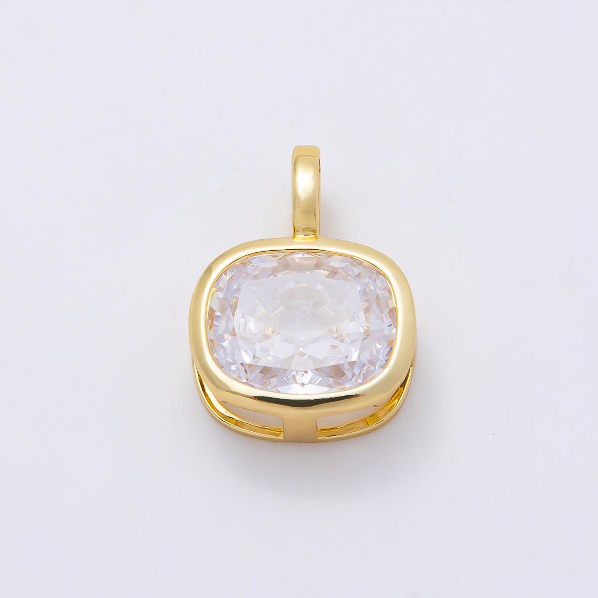 16K Gold Filled 19mm Rounded Baguette CZ Bezel Pendant Solitaire Gemstone Charm DIY Jewelry Making Supplies Custom Necklace | Charms-01041