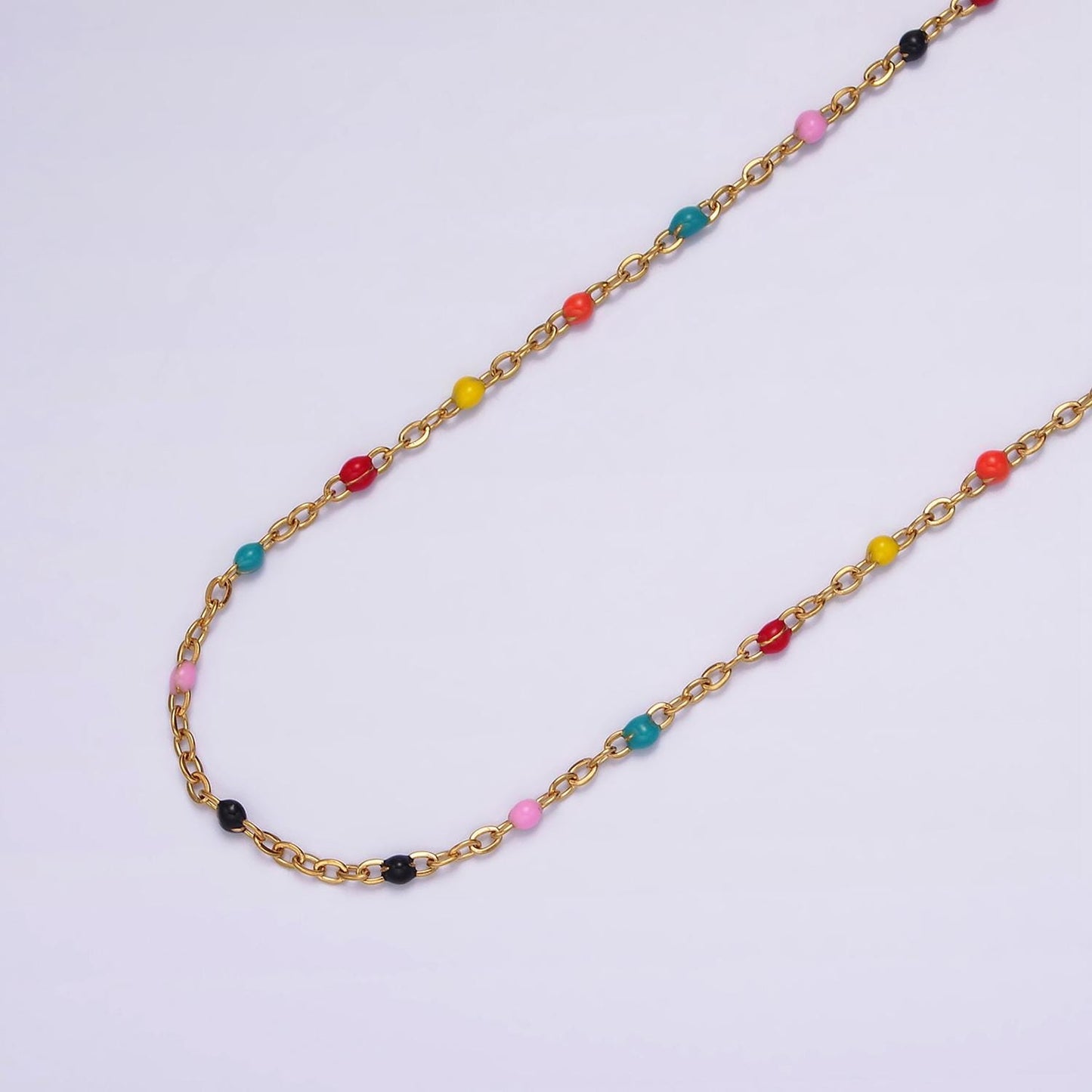 Stainless Steel 1.8mm Satellite Enamel Bead Cable Unfinished Chain For Jewelry Making in Gold & Silver | ROLL-1427 ROLL-1428