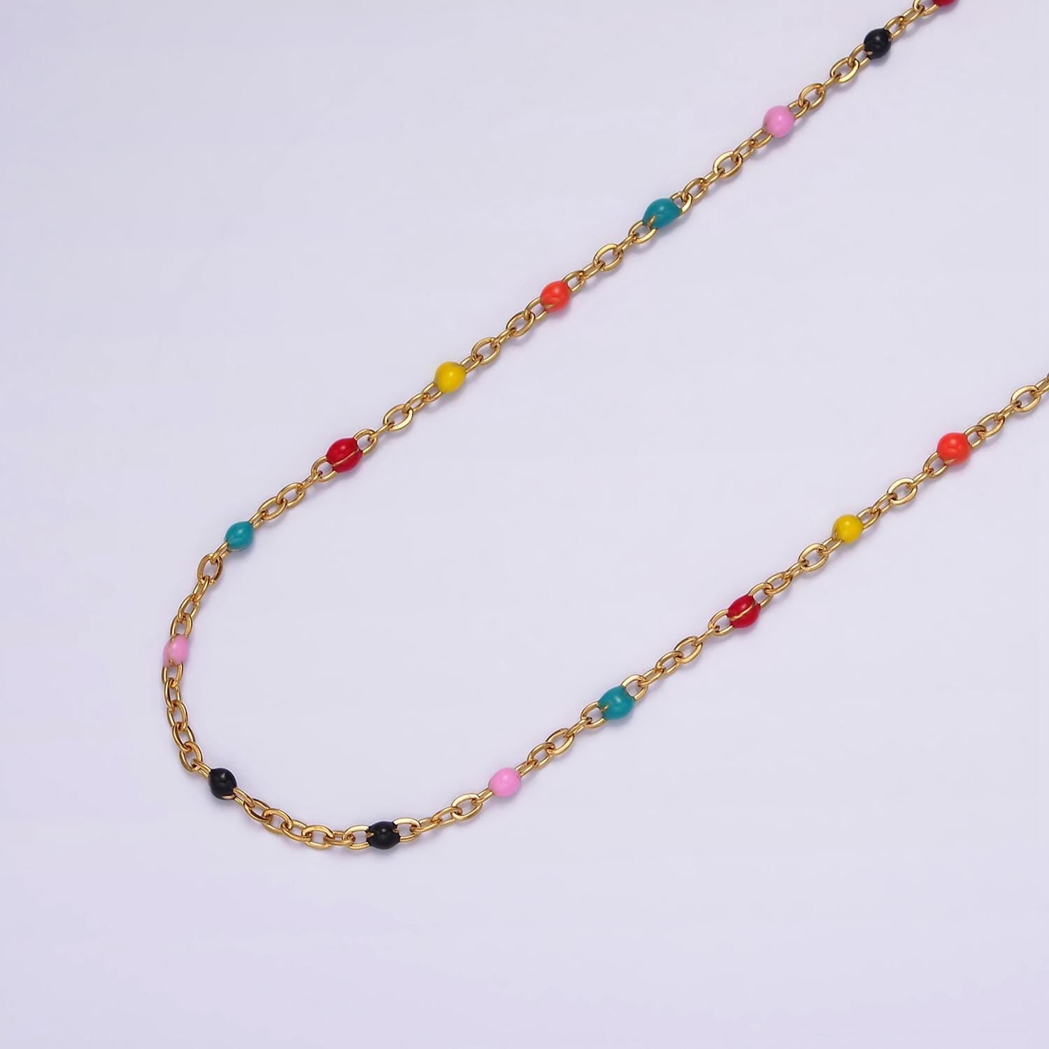 Stainless Steel 1.8mm Satellite Enamel Bead Cable Unfinished Chain For Jewelry Making in Gold & Silver | ROLL-1427 ROLL-1428