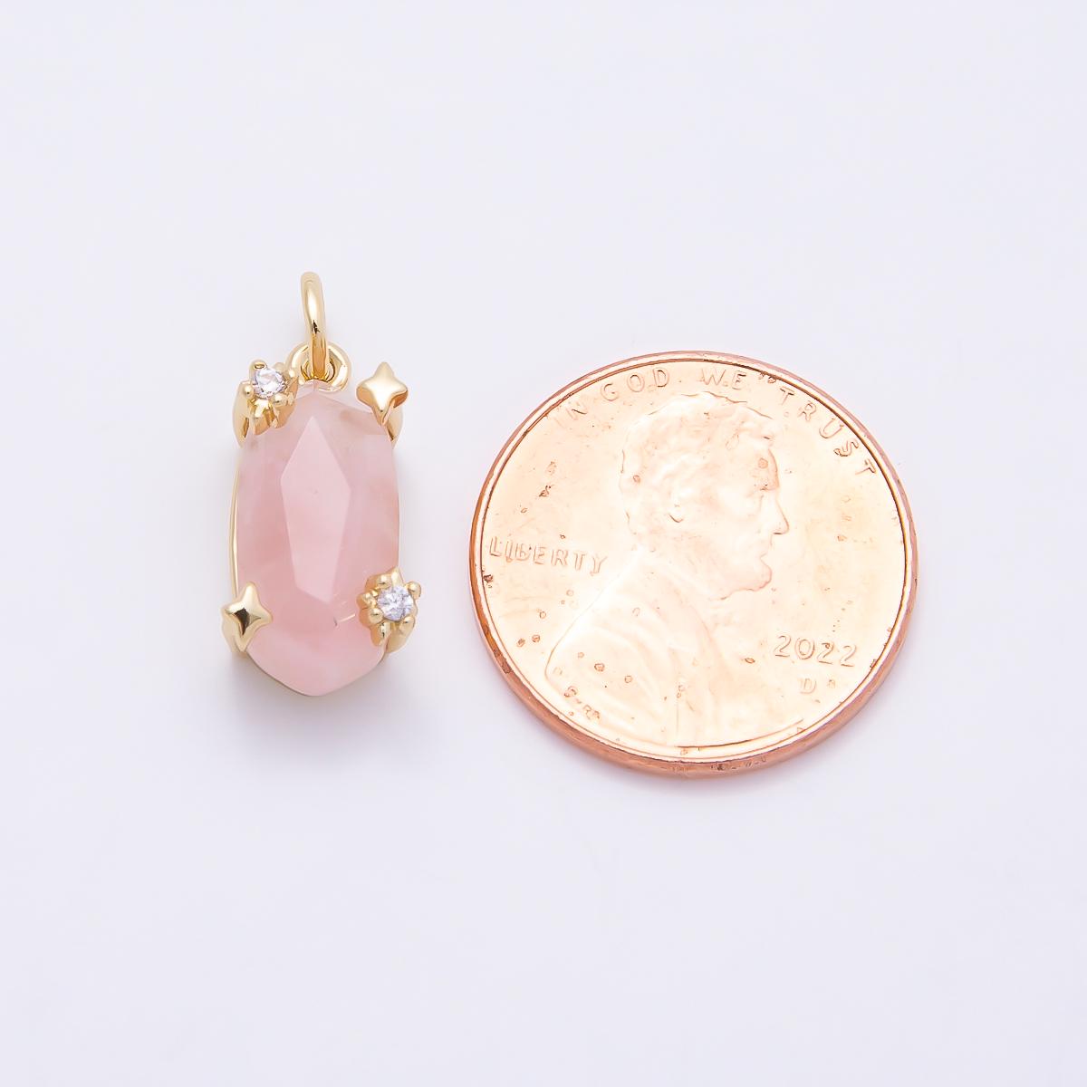 16K Gold Filled 17mm Rose Quartz, Amethyst, Citrine Multifaceted Oval Gemstone CZ Pendant Celestial Starburst Jewelry Supply | Charms-01009