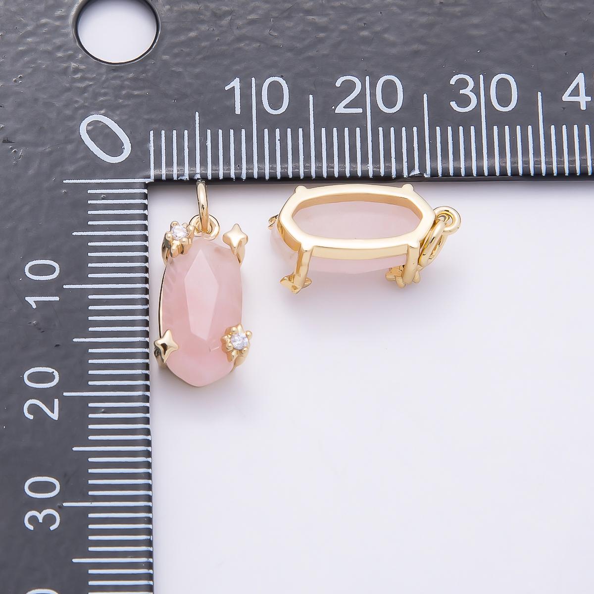 16K Gold Filled 17mm Rose Quartz, Amethyst, Citrine Multifaceted Oval Gemstone CZ Pendant Celestial Starburst Jewelry Supply | Charms-01009