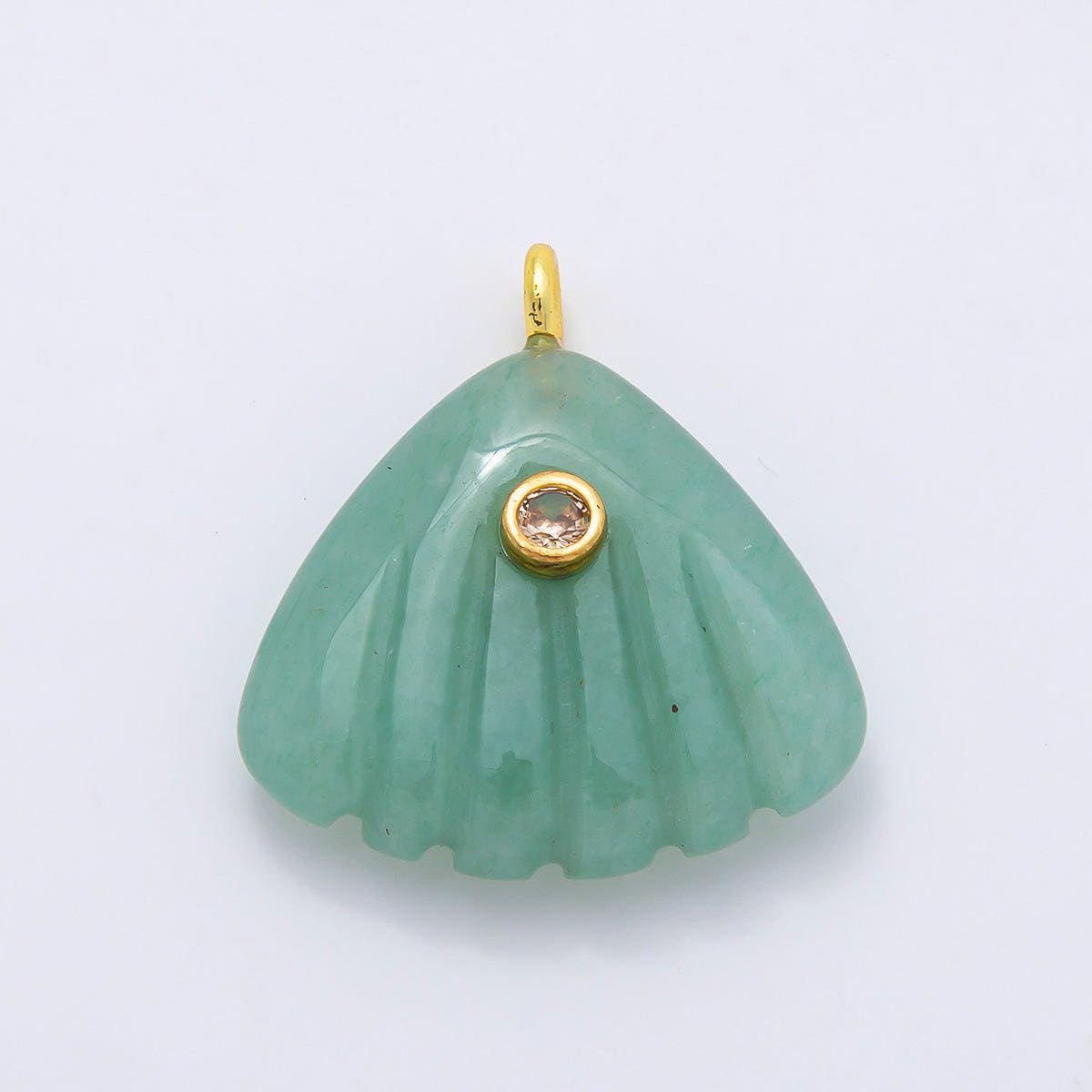 16K Gold Filled 27mm Multicolor CZ Embedded Gemstone Scallop Sea Shell Pendant Beach Jewelry Supply Necklace | Charms-01047