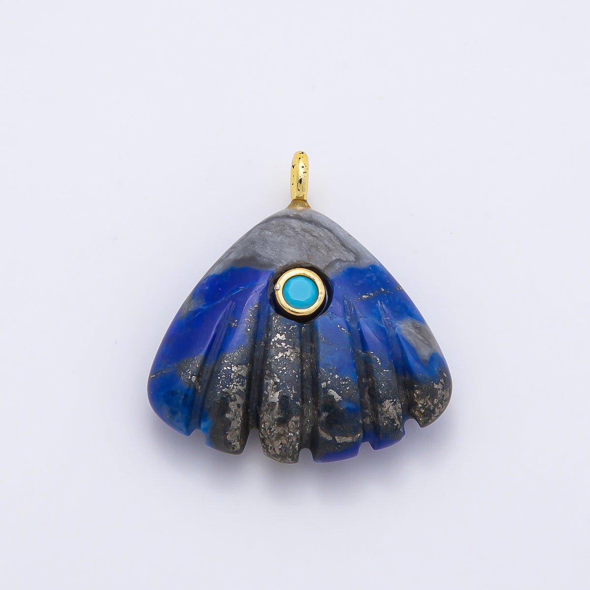 16K Gold Filled 27mm Multicolor CZ Embedded Gemstone Scallop Sea Shell Pendant Beach Jewelry Supply Necklace | Charms-01047