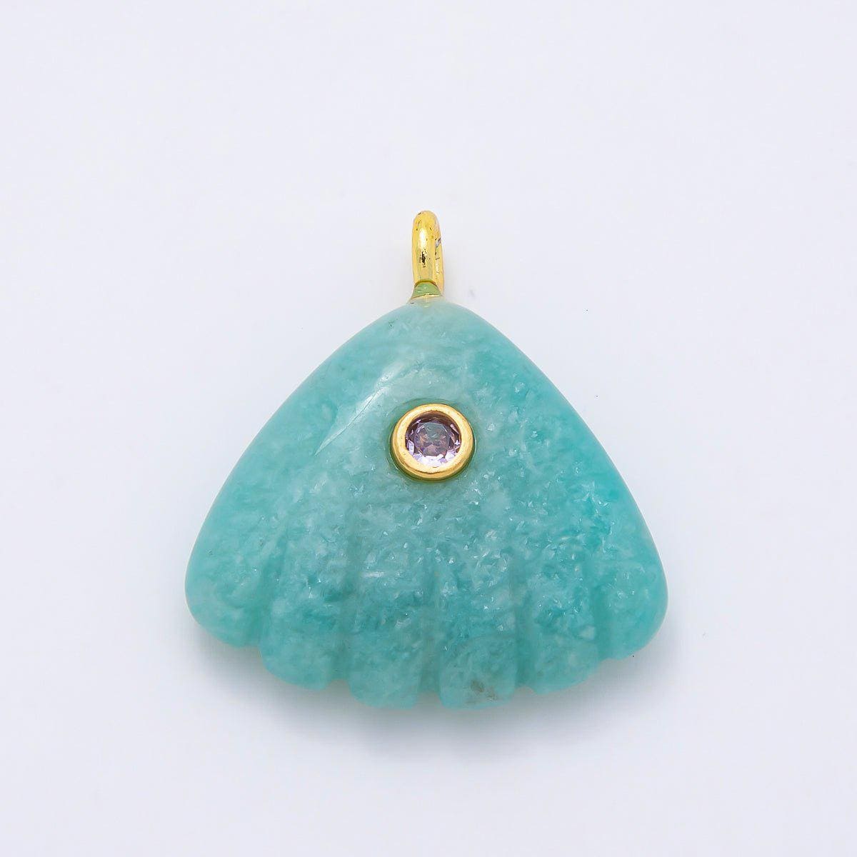 16K Gold Filled 27mm Multicolor CZ Embedded Gemstone Scallop Sea Shell Pendant Beach Jewelry Supply Necklace | Charms-01047