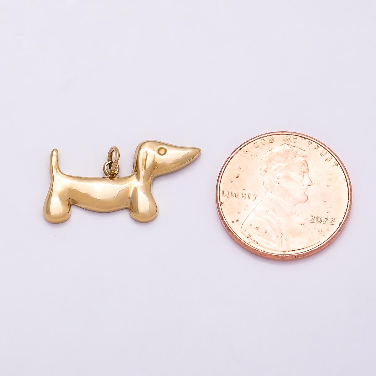PVD Gold Stainless Steel 21mm Minimalist Dachshund Dog Animal Charm Wiener Pet Lover Pendant DIY Jewelry Making Supply | Charms-01012