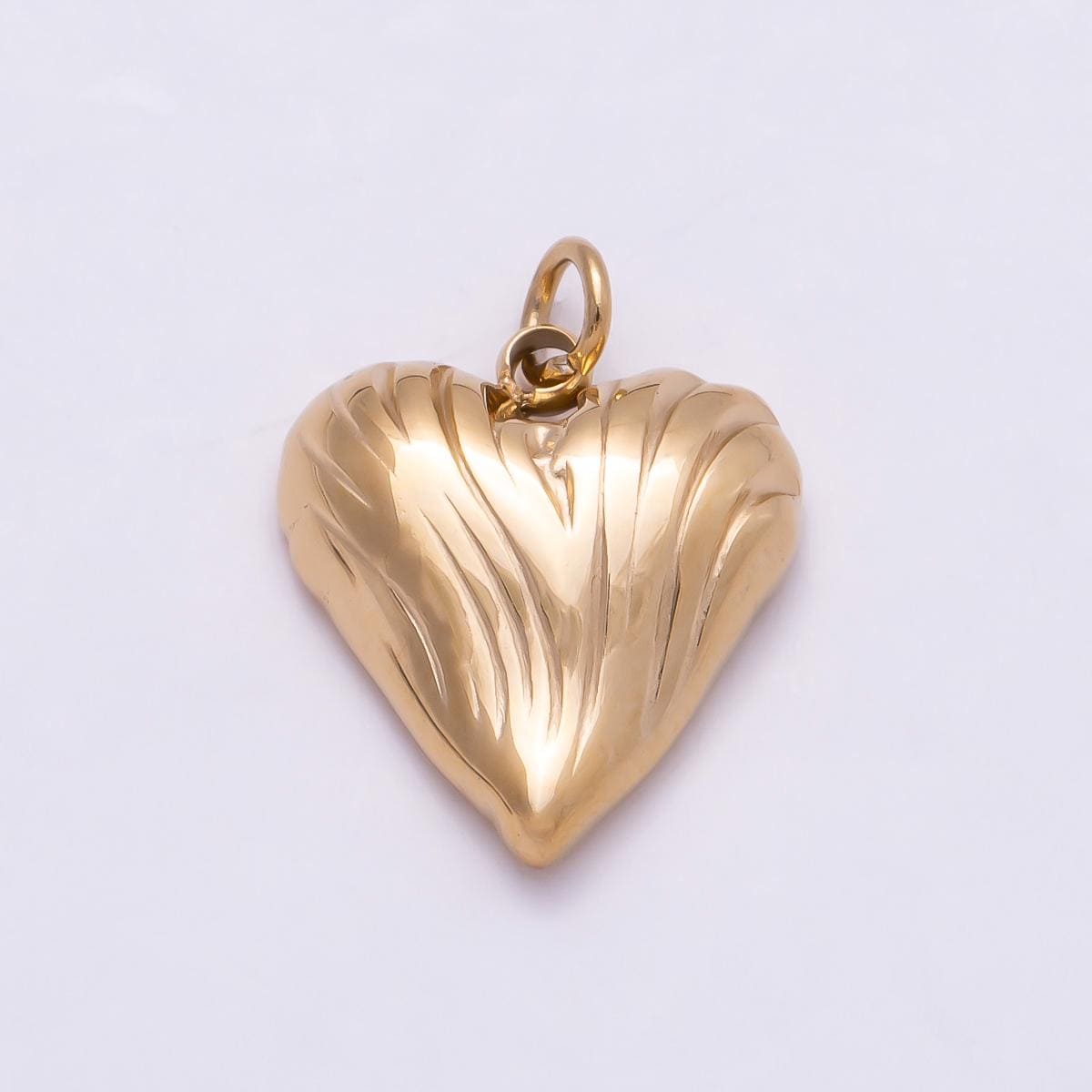 PVD Gold Stainless Steel 15mm Classic Textured Love Heart Charm Puffy Romantic Pendant DIY Jewelry Supply for custom Necklace | Charms-01013