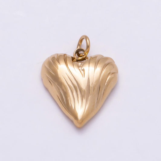 PVD Gold Stainless Steel 15mm Classic Textured Love Heart Charm Puffy Romantic Pendant DIY Jewelry Supply for custom Necklace | Charms-01013