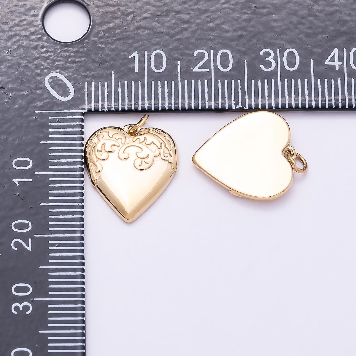PVD Gold Stainless Steel 16mm Vintage Textured Chubby Love Heart Charm Engraved Scroll Flower Pendant DIY Jewelry Supply | Charms-01014